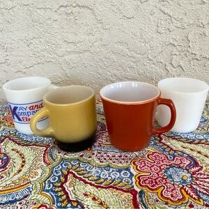 Vintage Milk Glass Coffee Cups - 4 from Fire-King, Corning, Galaxy, and Federal